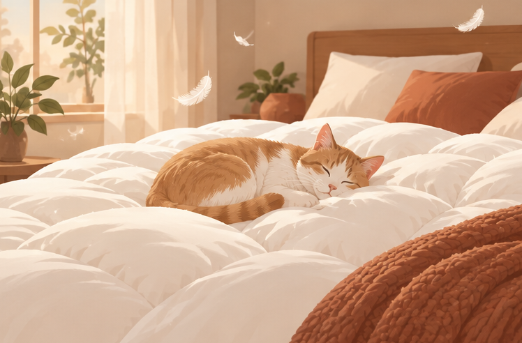 ふかふかの羽毛布団のイラスト